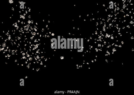 Split Schutt aus Stein auf schwarzem Hintergrund zu explodieren. Stockfoto