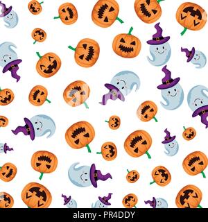 Happy Halloween Geister und Kürbisse Muster Vector Illustration Design Stock Vektor