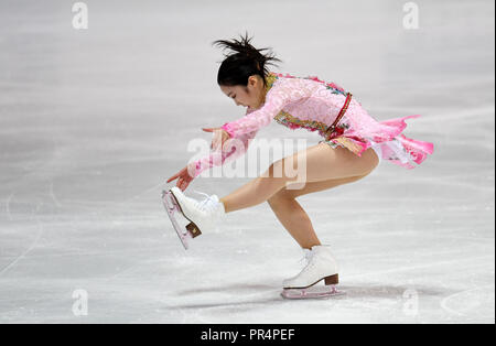 Oberstdorf, Bayern. 28 Sep, 2018. Eiskunstlauf: Challenger Serie - Nebelhorn Trophy, Einzel, Damen, Freestyle. Japanische Eiskunstläuferin Marin Honda in Aktion. Quelle: Tobias Hase/dpa/Alamy leben Nachrichten Stockfoto