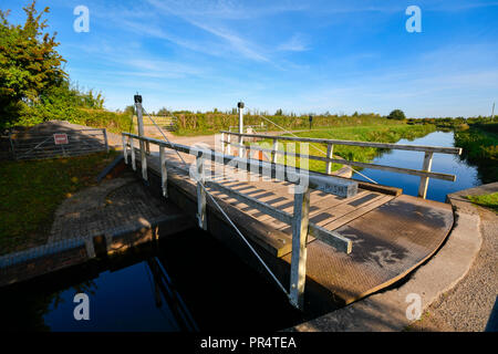 Hedging, Somerset, UK. 29. September 2018. UK Wetter. Sonnenschein und blauen Himmel an eine Hängebrücke, die über den Kanal in der Nähe von Bridgwater und Taunton Hedging in Somerset. Foto: Graham Jagd-/Alamy leben Nachrichten Stockfoto