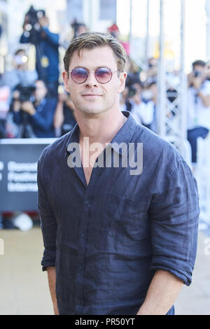 San Sebastian, Spanien. 29 Sep, 2018. Chris Hemsworth ist gesehen im Maria Cristina Hotel Anreise während 66th San Sebastian Film Festival am 29. September 2018 in San Sebastian, Spanien Credit: Jack Abuin/ZUMA Draht/Alamy leben Nachrichten Stockfoto