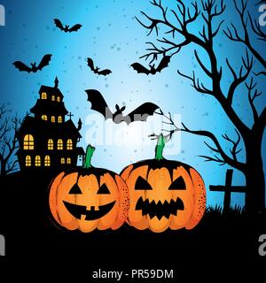 Halloween verwunschenen Schloss in der Nacht Vector Illustration Design Stock Vektor