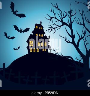 Halloween verwunschenen Schloss in der Nacht Vector Illustration Design Stock Vektor