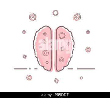 Vektor menschliche Gehirn. Symbol der psychischen Störung mit Zahnrädern Dekoration. Stock Vektor