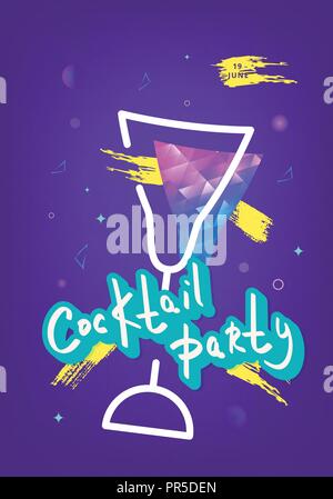 Cocktailparty Vorlage. Holiday Banner mit/ Dekoration und kreative Schriftzug. Einladung zur Veranstaltung Ultra Violet Flyer. Vector Illustration. Stock Vektor