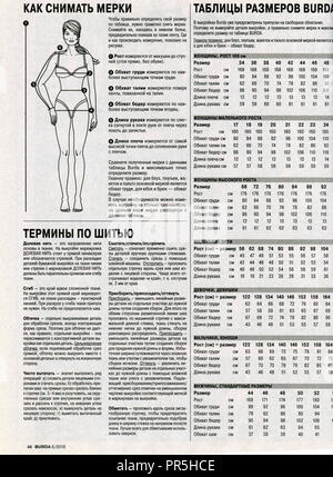 Die Innenseite der Russischen Zeitschrift "Burda". Stockfoto
