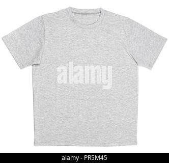 Grau heathered kurzarm T-Shirt aus Baumwolle Vorlage auf weißem Hintergrund Stockfoto