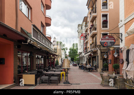 PLOVDIV, Bulgarien - 25. MAI 2018: Straßen in der Mitte der Stadt von Plovdiv, Bulgarien Stockfoto