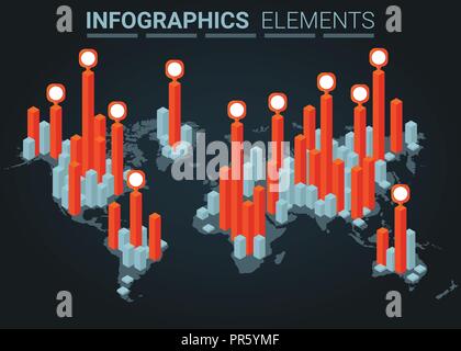 Infografiken Element abstrakt Design isometrische Grafik und Grafik Weltkarte Konzept Vorlage Stock Vektor