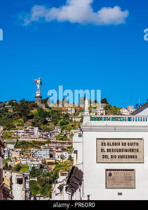 Blick in Richtung El Panecillo, Quito, Provinz Pichincha, Ecuador Stockfoto