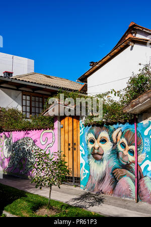 Street Art in La Floresta Nachbarschaft, Quito, Provinz Pichincha, Ecuador Stockfoto