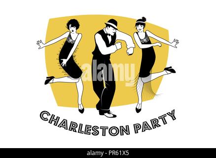 Charleston Party. Mann und lustig Mädchen tanzen Charleston Stock Vektor