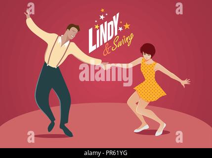 Junges Paar tanzen Swing oder Lindy Hop Stock Vektor