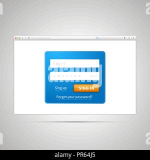 Login Form auf Weiß in einfachen Browser Fenster Stock Vektor