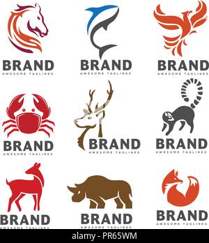 Beste Tier logo Sammlung auf weißem Hintergrund. exotische tropische Tier emblem Perfekt für Logo Design Stock Vektor