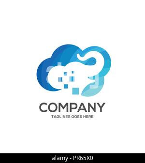 Elephant logo mit Blue Cloud Symbol, Big Data Cloud logo, big Cloud Technologie logo Stock Vektor