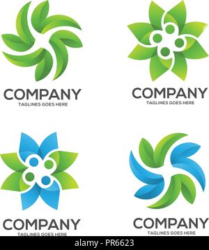 Satz von Eco Umwelt grün Blatt Natur Gemeinschaft logo Vektor, Natur grün Blatt Vektor logo Schriftzug Stock Vektor