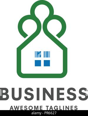 Simple Green House Logo, Green House Logo. Eco-House. Green House Vektor. grüne dünne Linie Haus logo Stock Vektor