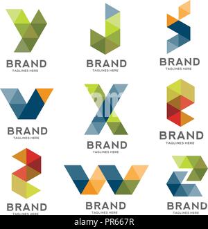 Satz von Buchstaben geometrische logo Vektor, kreative moderne und farbenfrohe Schreiben logo, moderne Schreiben IT Logo, Buchstabe e-commerce Logo Stock Vektor