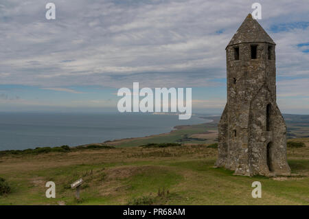 St Catherine's Oratorium mittelalterlichen Leuchtturm an der Spitze der St Catherine's unten in der Nähe von Chale auf der Insel Wight. Stockfoto
