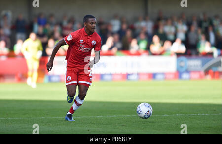 Lewis Junge von Crawley während der Sky Bet Liga 2 Übereinstimmung zwischen Crawley und Yeovil Town in The Broadfield Stadium, Crawley, 29 Sept 2018 Redaktionelle Verwendung nur. Kein Merchandising. Für Fußball Bilder FA und Premier League Einschränkungen Inc. kein Internet/Mobile Nutzung ohne fapl Lizenz - für Details Kontakt Fußball Dataco Stockfoto