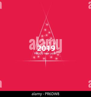 Weihnachtsbaum aus Licht vector Hintergrund. Grußkarte oder Einladung. Frohe Weihnachten und neues Jahr 2019 typografische an Feiertagen Hintergrund Stock Vektor