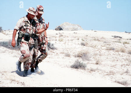 Colin Powell, Vorsitzender des Generalstabs, Touren militärische Einrichtungen während der Operation Desert Shield. Stockfoto