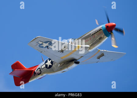 Der nordamerikanische P-51D Mustang, genannt Tall in the Saddle, wurde von Peter Teichman vom Hangar 11 in North Weald, Essex, geflogen Stockfoto