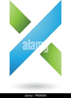 Vector Illustration von blauen und grünen Dicken schattierte Buchstaben X isoliert auf weißem Hintergrund Stock Vektor