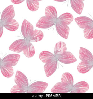 Aquarell rosa Schmetterling nahtlose Muster Hand gezeichnet Textur Stockfoto