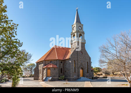 LUCKHOFF, SÜDAFRIKA, 6. August 2018: Die Niederländische Reformierte Kirche in Luckhoff in der Provinz Stockfoto