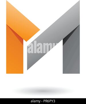 Vector Illustration von Orange und Grau gefaltete Papier Buchstabe M isoliert auf weißem Hintergrund Stock Vektor