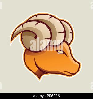 Vector Illustration von Orange Widder oder Ram Cartoon Symbol Seitenansicht isoliert auf weißem Hintergrund Stock Vektor