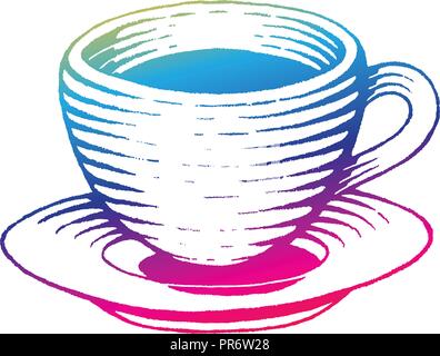 Abbildung: Regenbogenfarbenen vektorisiert Tuschezeichnung des Kaffee Tasse isoliert auf weißem Hintergrund Stock Vektor