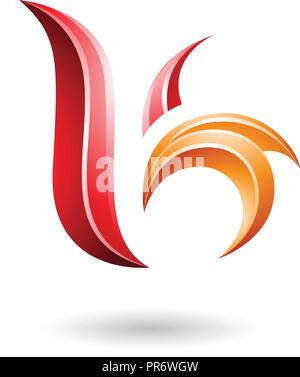 Vector Illustration von Rot und Orange glänzend Blatt geformten Buchstaben B oder K isoliert auf weißem Hintergrund Stock Vektor