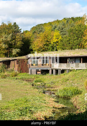 Visitor Center, Washington Wetland Centre, Wildgeflügel und Feuchtgebiete Vertrauen, North East England, Großbritannien Stockfoto