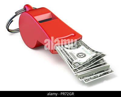 Dollar Geld in rot Pfeifen 3D Rendering Illustration auf weißem Hintergrund Stockfoto