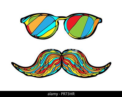 Man Glas und Schnurrbart bunte Bild. Vector Illustration. Stock Vektor