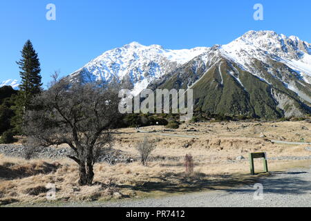 Mount Cook Nationalpark und Wandern die Hooker Valley Track, Stockfoto