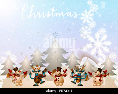 Schöne Weihnachten Karte im Vintage Style mit dem Bild der Schneemänner. Stockfoto