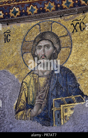 Abbildung Christi, Detail aus der Deësis Mosaik in der südlichen Galerie, die Hagia Sophia, Istanbul, Türkei. Stockfoto