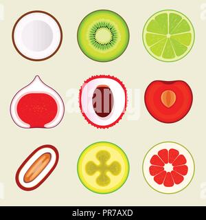 Satz flacher Obst und Gemüse. Farbige einfache Symbole auf dem leeren Hintergrund. Logo Design vorlage, essen Store Design grafische Elemente. Vektorgrafiken. Stock Vektor