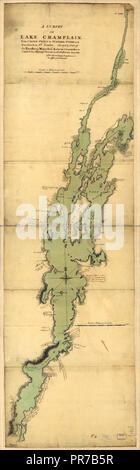 Vintage Karten/Antique Maps - eine Umfrage des Lake Champlain, von Crown Point zu Windmil Punkt, und von dort nach St. Iohns Ca. 1762 Stockfoto