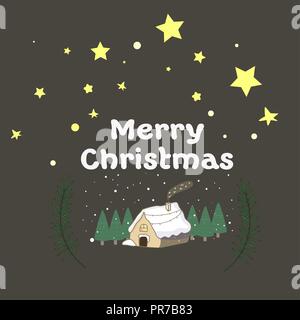 Weihnachten Karte Haus und Schnee. Sweet Home. Grauer Hintergrund mit Lebkuchen Häuser, Süßigkeit. Stock Vektor