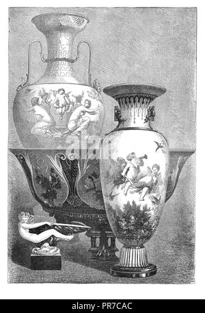 19. jahrhundert Illustration - Edelsteine der industriellen Kunst Porzellan aus der Manufaktur im Sevres - Paris, Frankreich (antike Gravur). In "Die P veröffentlicht Stockfoto