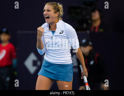 Peking, China. 29 Sep, 2018. TIMEA BACSINZKY der Schweiz reagiert während der ersten Runde an der China Open 2018 WTA-Tennisturnier. Quelle: AFP 7/ZUMA Draht/Alamy leben Nachrichten Stockfoto