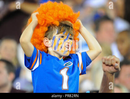 Starkville, MS, USA. 29 Sep, 2018. Eine junge Florida Gators Ventilator, während der NCAA Football Aktion bei Davis Wade Stadium in Starkville, MS. Florida besiegte Mississippi State, 13-6. Kevin Langley/CSM/Alamy leben Nachrichten Stockfoto