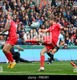 Leicester, Großbritannien. 30. September 2018. Wird Cliff tritt für Position zum Verkauf Haie während der gallagher Premiership Rugby Match zwischen Leicester Tigers und Verkauf Scherben rfc am Welford Road Stadium, Leicester gespielt. © Phil Hutchinson/Alamy leben Nachrichten Stockfoto