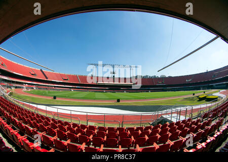 Blick auf das Fußballfeld in Morumbi oder Cicero Pompeu de Toledo Stadion, Sao Paulo, Brasilien Stockfoto