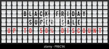 Schwarzer Freitag Verkauf Banner Design Template Vector Illustration - Flughafen mechanische Flip Board panel Konzept Stock Vektor